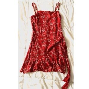Red Floral Semi-Wrap Sun Dress